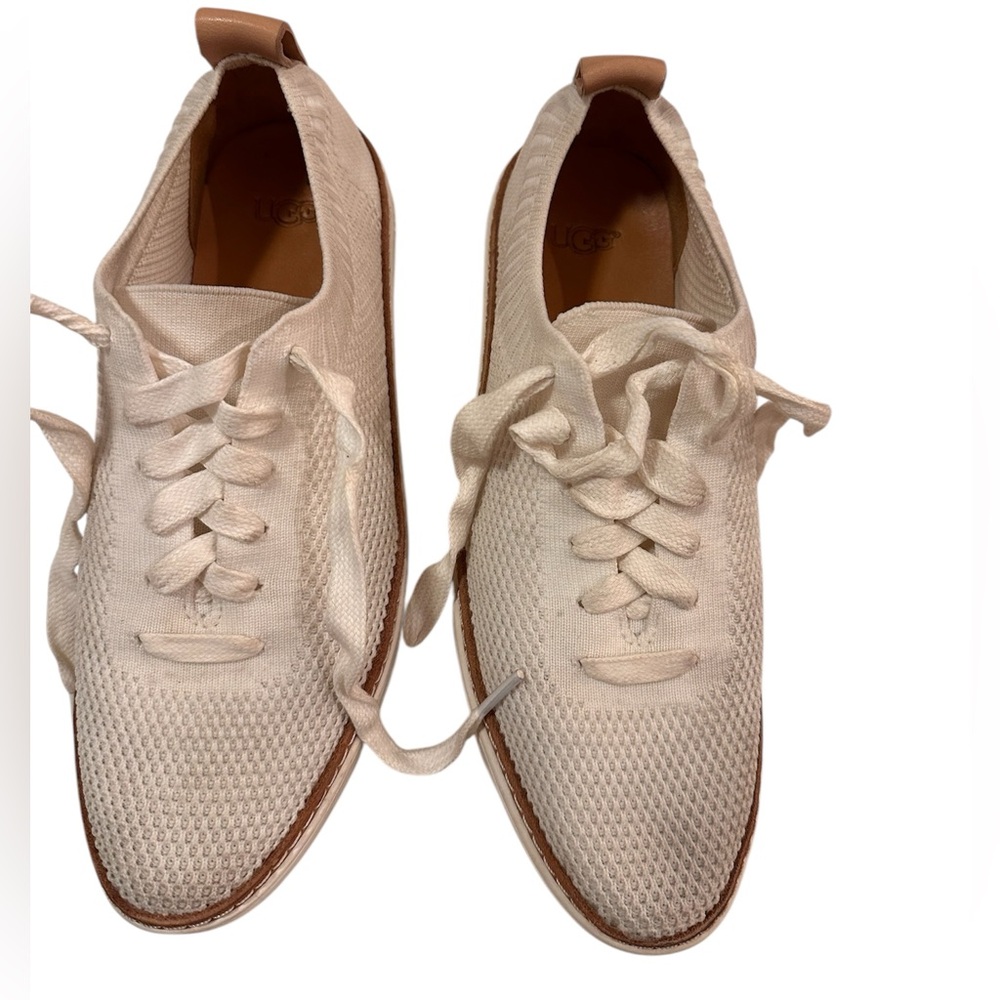UGG Sidney Shoes Womens Sz 8 Knit Tennis Trainer Sneakers Lace Up Low Cream